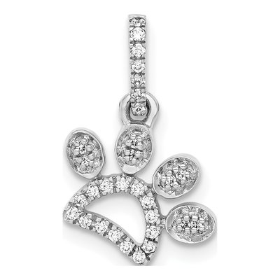 14K White Gold 1/10 ct tw Diamond Paw Print Pendant