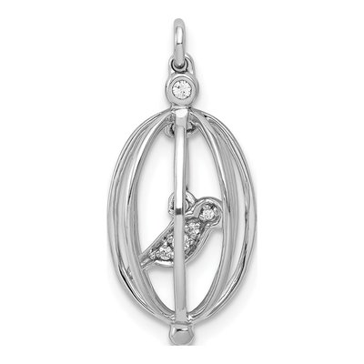 14K White Gold Diamond Bird Cage Pendant