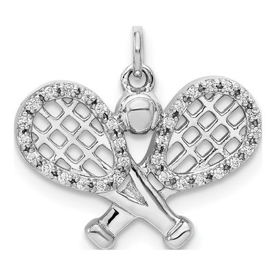 14K White Gold 1/10 ct tw Diamond Tennis Racquet Pendant
