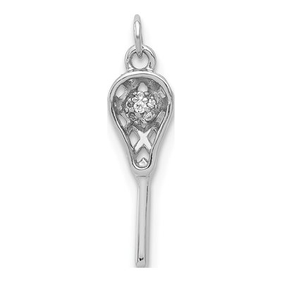 14K White Gold Diamond Lacrosse Stick Pendant