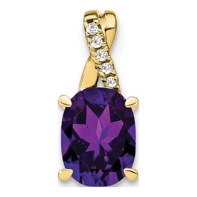 10K Yellow Gold Amethyst & Diamond Oval February Pendant