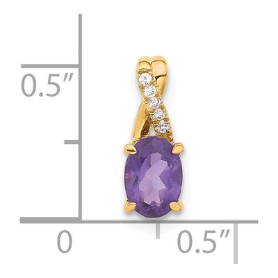 14K Yellow Gold Amethyst & Diamond Oval February Pendant – view 2