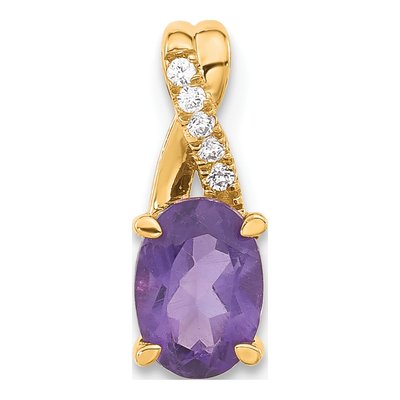 14K Yellow Gold Amethyst & Diamond Oval February Pendant