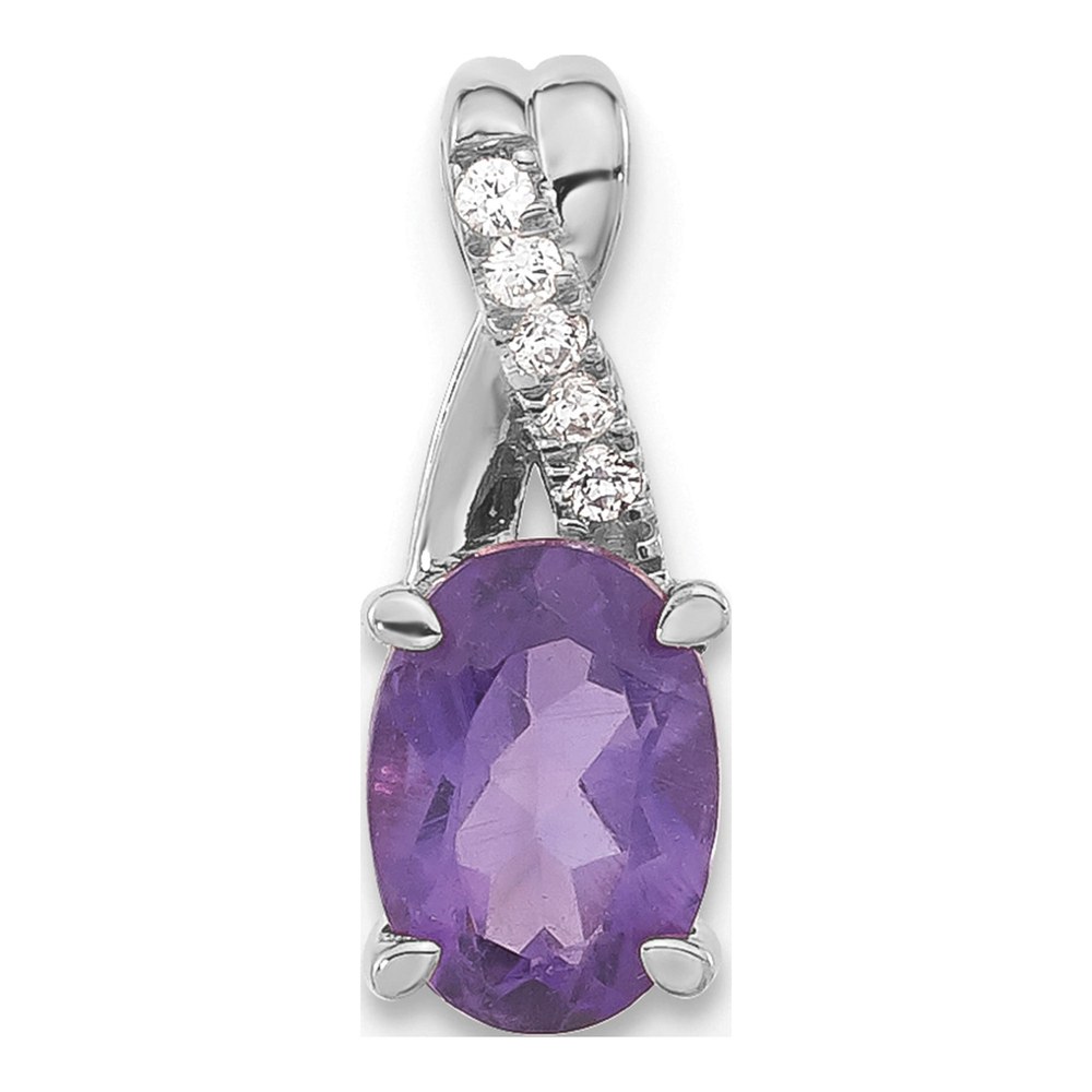 14K White Gold Amethyst & Diamond Oval Pendant