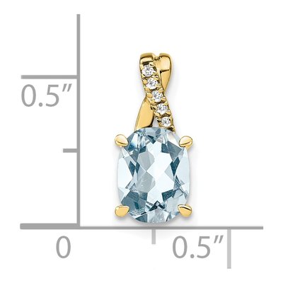 10K Yellow Gold Aquamarine & Diamond Oval March Pendant – view 3