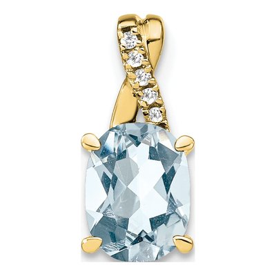10K Yellow Gold Aquamarine & Diamond Oval March Pendant