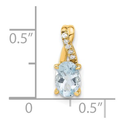 14K Yellow Gold Aquamarine & Diamond Oval March Pendant – view 2