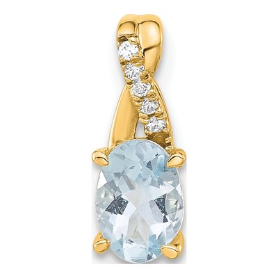 14K Yellow Gold Aquamarine & Diamond Oval March Pendant
