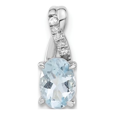 14K White Gold Aquamarine & Diamond Birthstone Pendant