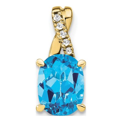 10K Yellow Gold Swiss Blue Topaz & Diamond December Pendant