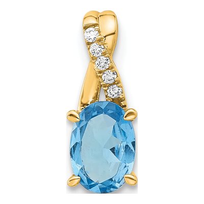 14K Yellow Gold Sky Blue Topaz & Diamond December Pendant