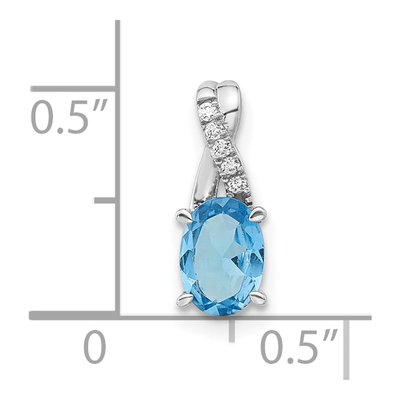 14K White Gold Swiss Blue Topaz & Diamond Oval Pendant – view 4