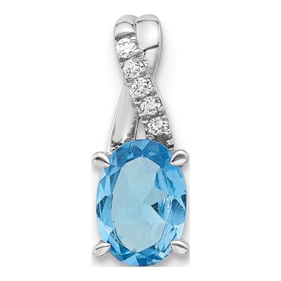 14K White Gold Swiss Blue Topaz & Diamond Oval Pendant
