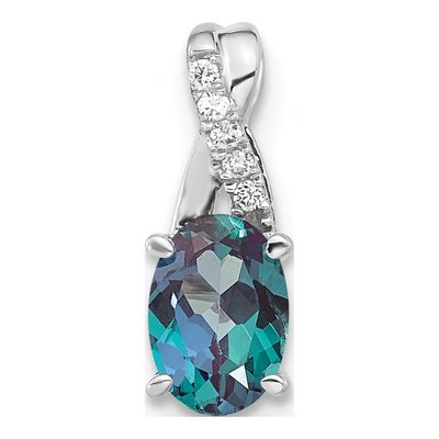 14K White Gold Diamond Oval June Pendant
