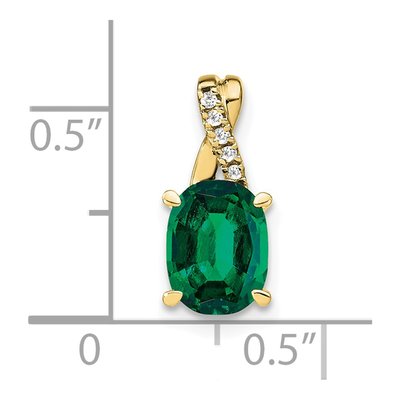 10K Yellow Gold Lab-Created Emerald & Diamond May Pendant – view 3