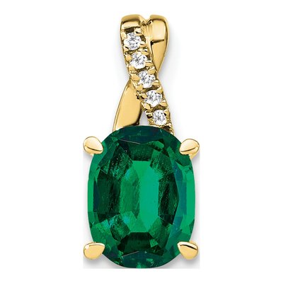 10K Yellow Gold Lab-Created Emerald & Diamond May Pendant