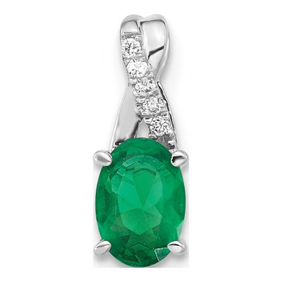 14K White Gold Lab-Created Emerald & Diamond May Pendant