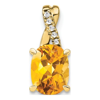 10K Yellow Gold Citrine & Diamond Oval November Pendant