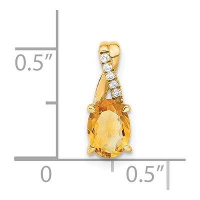14K Yellow Gold Citrine & Diamond Oval November Pendant – view 2