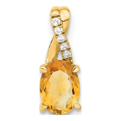 14K Yellow Gold Citrine & Diamond Oval November Pendant