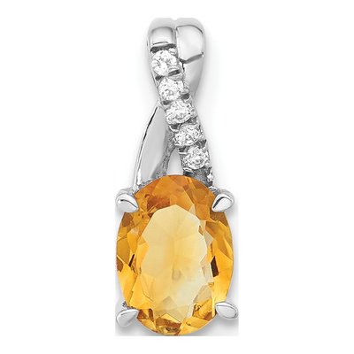 14K White Gold Citrine & Diamond Oval Pendant