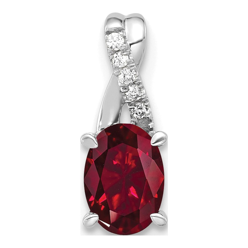 14K White Gold Lab-Created Ruby & Diamond July Pendant