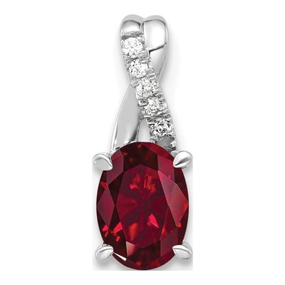 14K White Gold Lab-Created Ruby & Diamond July Pendant