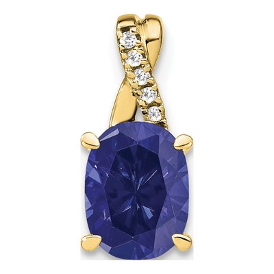 10K Yellow Gold Lab-Created Sapphire & Diamond September Pendant
