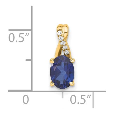 14K Yellow Gold Lab-Created Sapphire & Diamond Oval September Pendant – view 2
