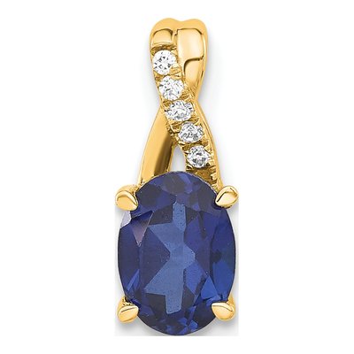 14K Yellow Gold Lab-Created Sapphire & Diamond Oval September Pendant