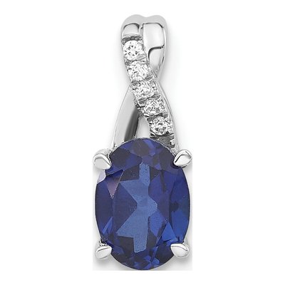 14K White Gold Lab-Created Sapphire & Diamond Oval September Pendant