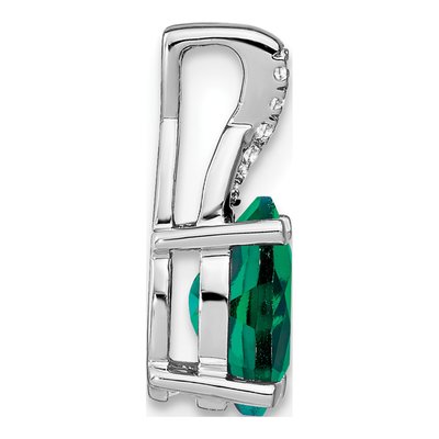 14K White Gold Lab-Created Emerald & Diamond Oval Pendant – view 3