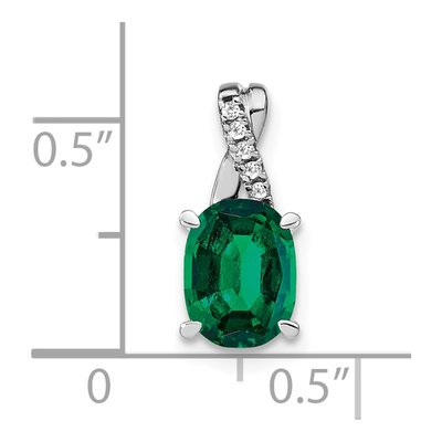 14K White Gold Lab-Created Emerald & Diamond Oval Pendant – view 4