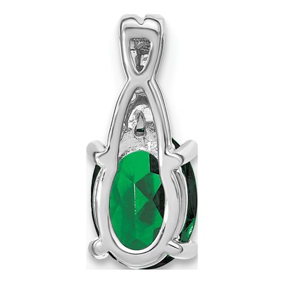 14K White Gold Lab-Created Emerald & Diamond Oval Pendant – view 5
