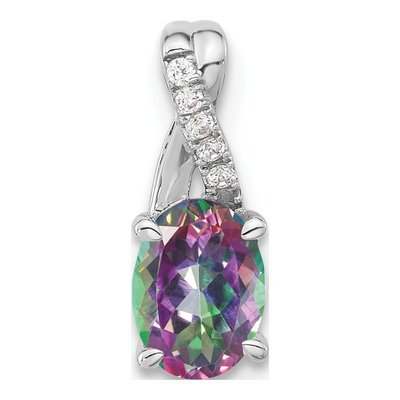 14K White Gold Mystic Fire Topaz & Diamond Oval Pendant