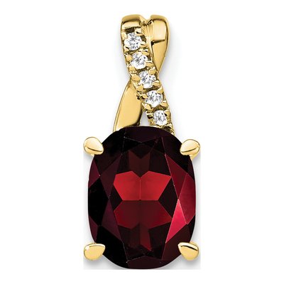 10K Yellow Gold Garnet & Diamond Oval January Pendant