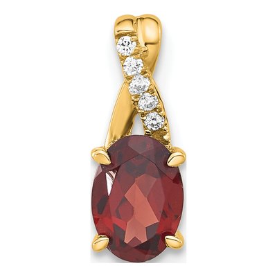 14K Yellow Gold Garnet & Diamond Birthstone Pendant