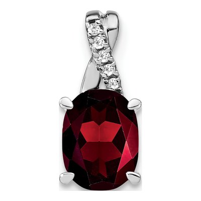 14K White Gold Garnet & Diamond Oval Pendant