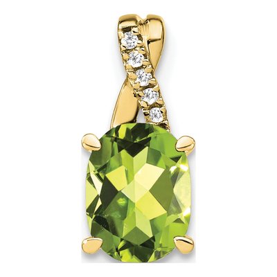 10K Yellow Gold Peridot & Diamond Oval Pendant