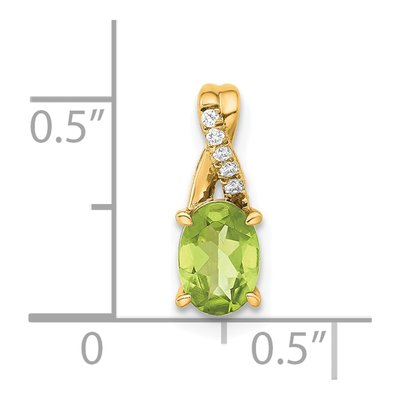14K Yellow Gold Peridot & Diamond Oval Birthstone Pendant – view 2