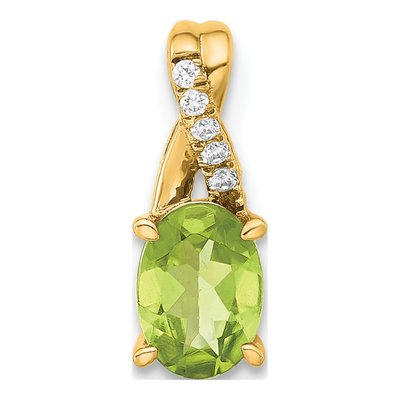 14K Yellow Gold Peridot & Diamond Oval Birthstone Pendant