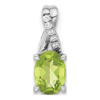 14K White Gold Peridot & Diamond Oval Pendant