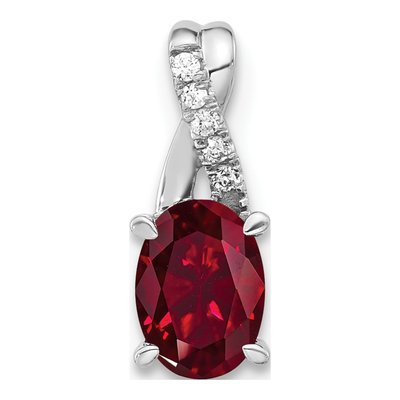 14K White Gold Lab-Created Ruby & Diamond Oval Pendant