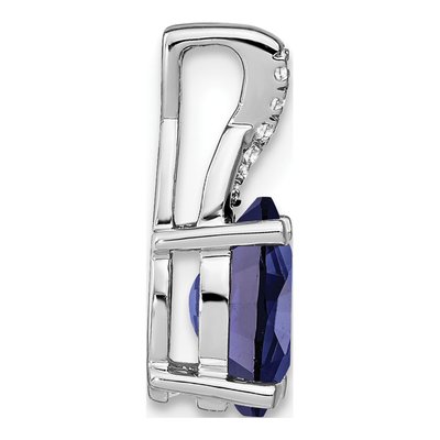14K White Gold Lab-Created Sapphire & Diamond Oval Pendant – view 3