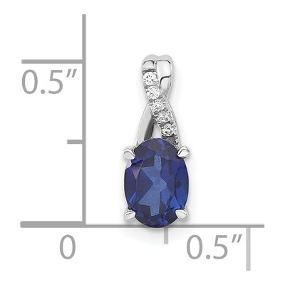 14K White Gold Lab-Created Sapphire & Diamond Oval Pendant – view 4