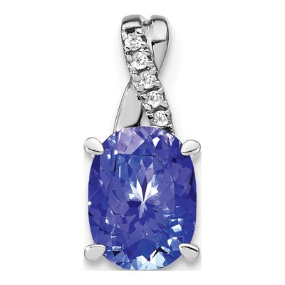 14K White Gold Tanzanite & Diamond Oval Pendant