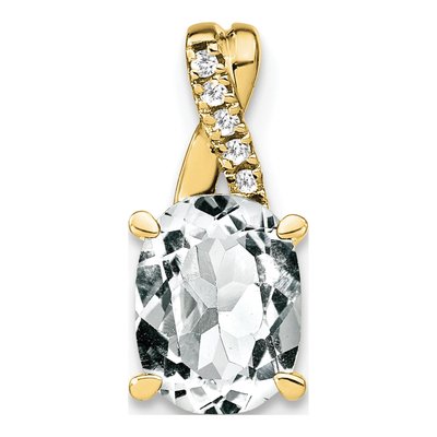 10K Yellow Gold White Topaz & Diamond Oval Pendant