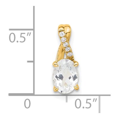 14K Yellow Gold White Topaz & Diamond Oval April Pendant – view 2
