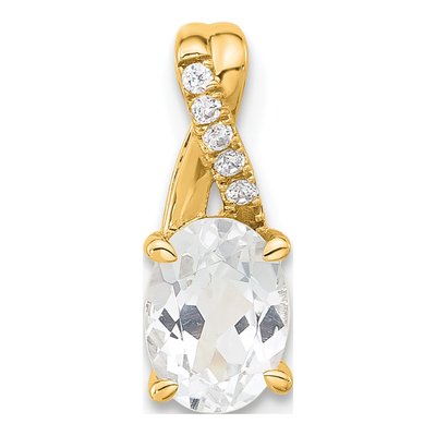 14K Yellow Gold White Topaz & Diamond Oval April Pendant