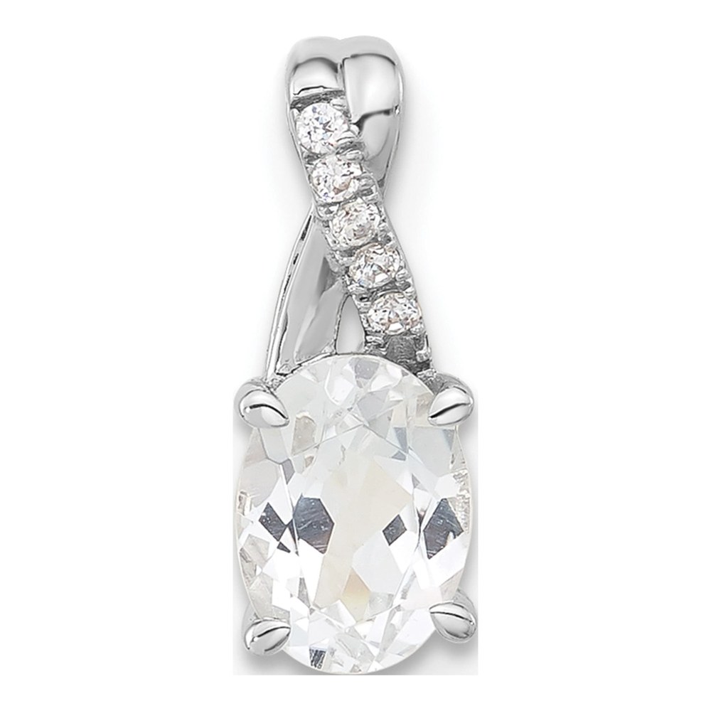 14K White Gold White Topaz & Diamond April Birthstone Pendant